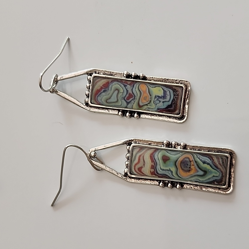 Boho Style French Hook Beautiful Enamel Swirl Earring Set